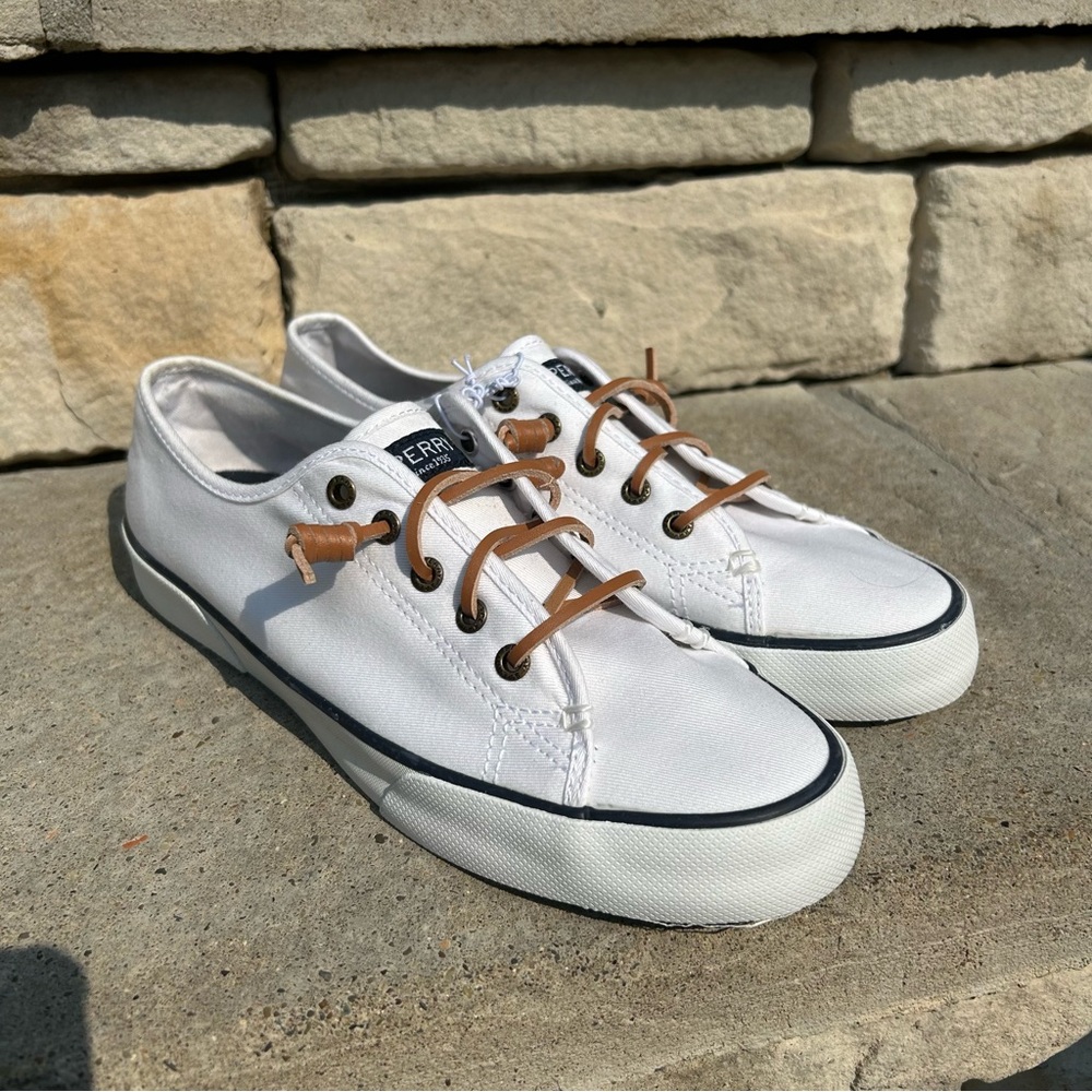 Sperry White Sneakers with Tan Accents